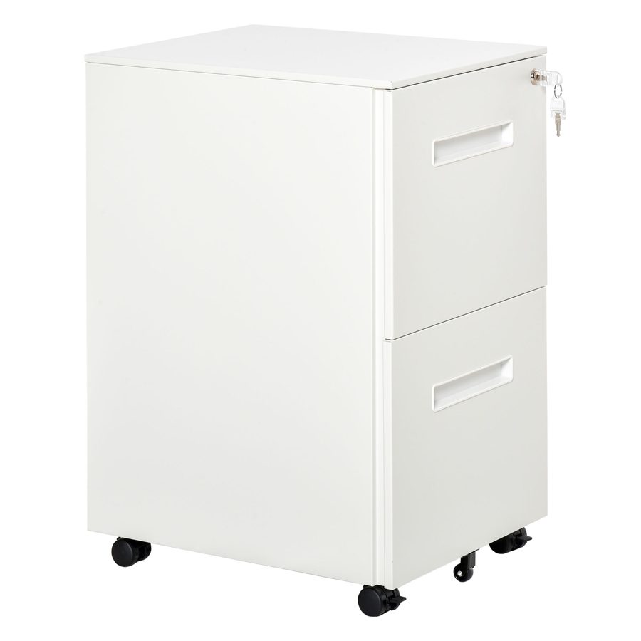 Vinsetto Schreibtisch Container,  Aktenschrank abschließbar, mit 2 Schubladen, Büroschrank Metall, Rollen, A4, Weiß   Aosom.de von Vinsetto