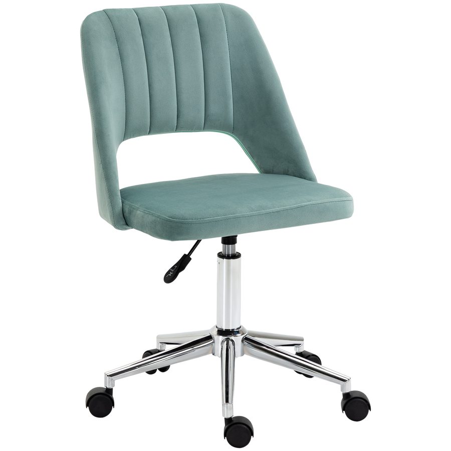 Vinsetto Schreibtischstuhl, Höhenverstellbar Homeoffice Stuhl ohne Armlehne, drehbar Bürostuhl mit Samtoptik, Ergonomisch Schminkstuhl für Schlafzimmer, Arbeitszimmer, Grün   Aosom von Vinsetto