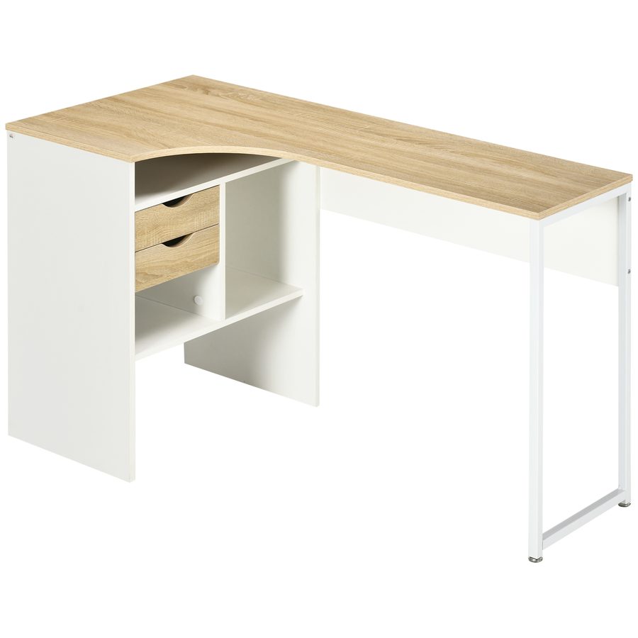 HOMCOM Eckschreibtisch Computertisch mit Schubladen Multi-Rangement in Holzoptik Eiche Weiß   Aosom von HOMCOM