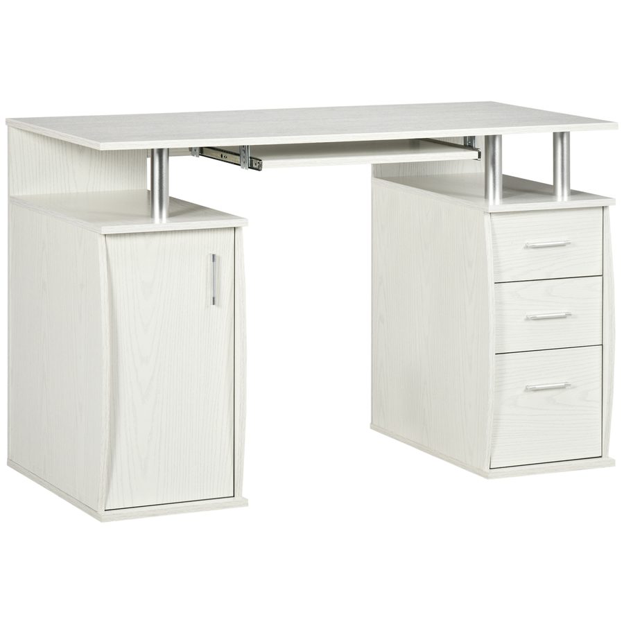 HOMCOM Computerschreibtisch, PC-Schreibtisch 120 x 55 cm mit Tastaturauszug, 3 Schubladen, Halter für PC-Gehäuse und offene Ablagen, für Schlafzimmer, Zuhause, weiß   Aosom von HOMCOM
