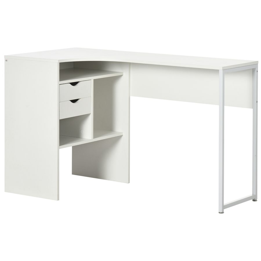 HOMCOM Eckschreibtisch mit 2 Schubladen, 120 x 60 cm, L-förmiger Schreibtisch mit 3 offenen Fächern, Computertisch zum Lernen, Arbeiten, Schlafzimmer, Zuhause, Weiß   Aosom von HOMCOM