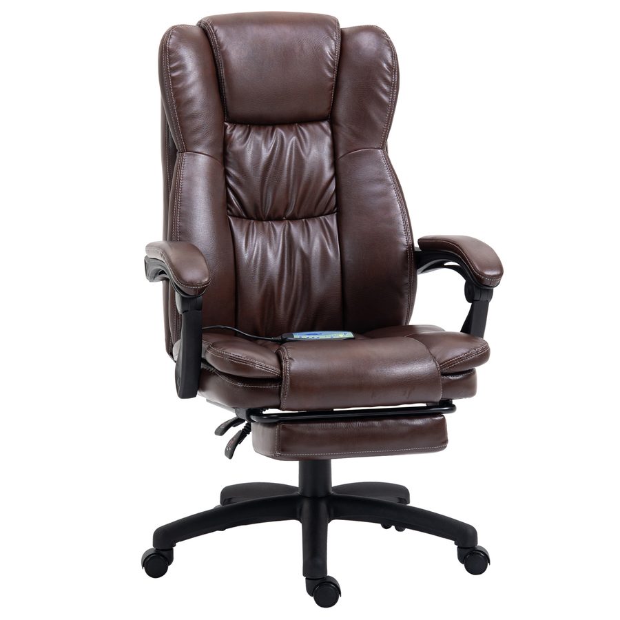 Vinsetto Leder Bürostuhl mit Massagefunktion & Liegefunktion, ergonomischer Schreibtischstuhl mit Fußstütze in Braun   Aosom.de von Vinsetto