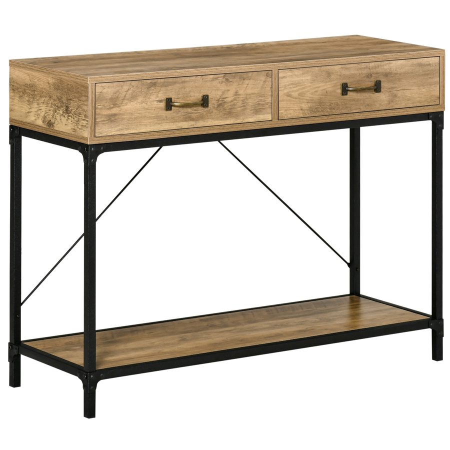 HOMCOM Beistelltisch Konsolentisch Eingangstisch mit 2 Schubladen und Unterregal vintage Braun Schwarz 100x35x76,5 cm für Flur & Wohnzimmer   Aosom.de von HOMCOM