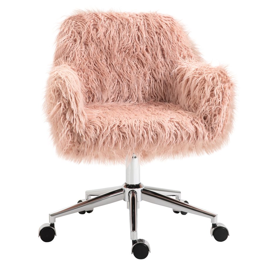 Vinsetto Bürostuhl Frauen, höhenverstellbar Schreibtischstuhl, ergonomisch, Kunstfell, Rosa+Silber   Aosom von Vinsetto