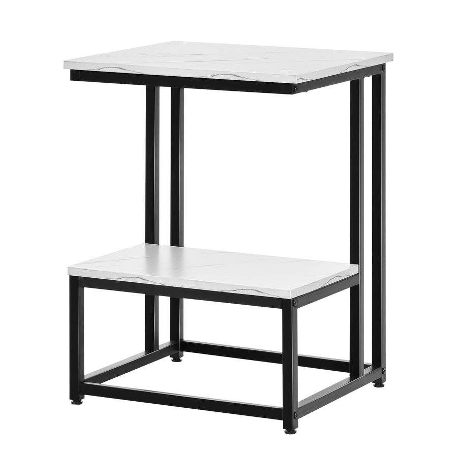 HOMCOM Moderne Couchtisch Wohnzimmer Beistelltisch Schlafzimmer Guéridon Neoretro Design Stahlrahmen schwarzes Tablett Regal weiße Marmor-Optik   Aosom von HOMCOM