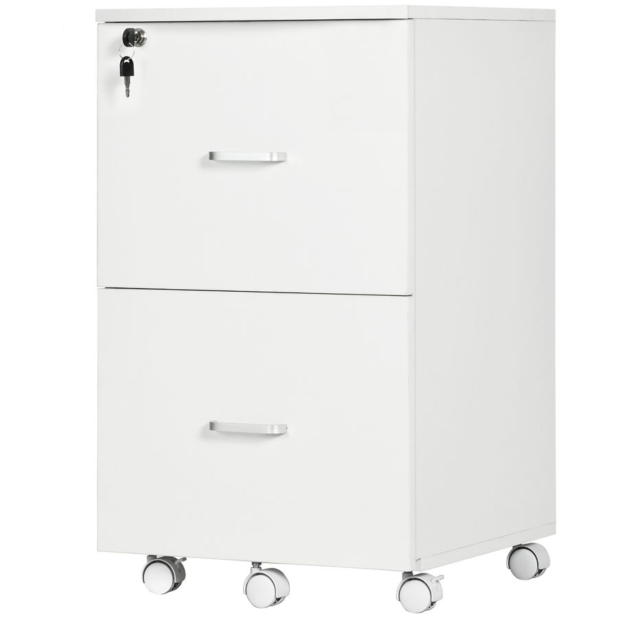 Vinsetto Schreibtischcontainer Aufbewahrung auf Rollen Aktenschrank Büromöbel 2 abschließbare Schubladen aus MDF Spanplatten Maße 43L x 45B x 72H cm weiß   Aosom von Vinsetto