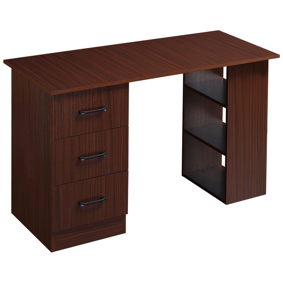 HOMCOM Schreibtisch Büro mit 3 Schubladen und 3 umkehrbaren Regalen, 120 cm Holzschreibtisch, Farbe Walnuss   Aosom von HOMCOM