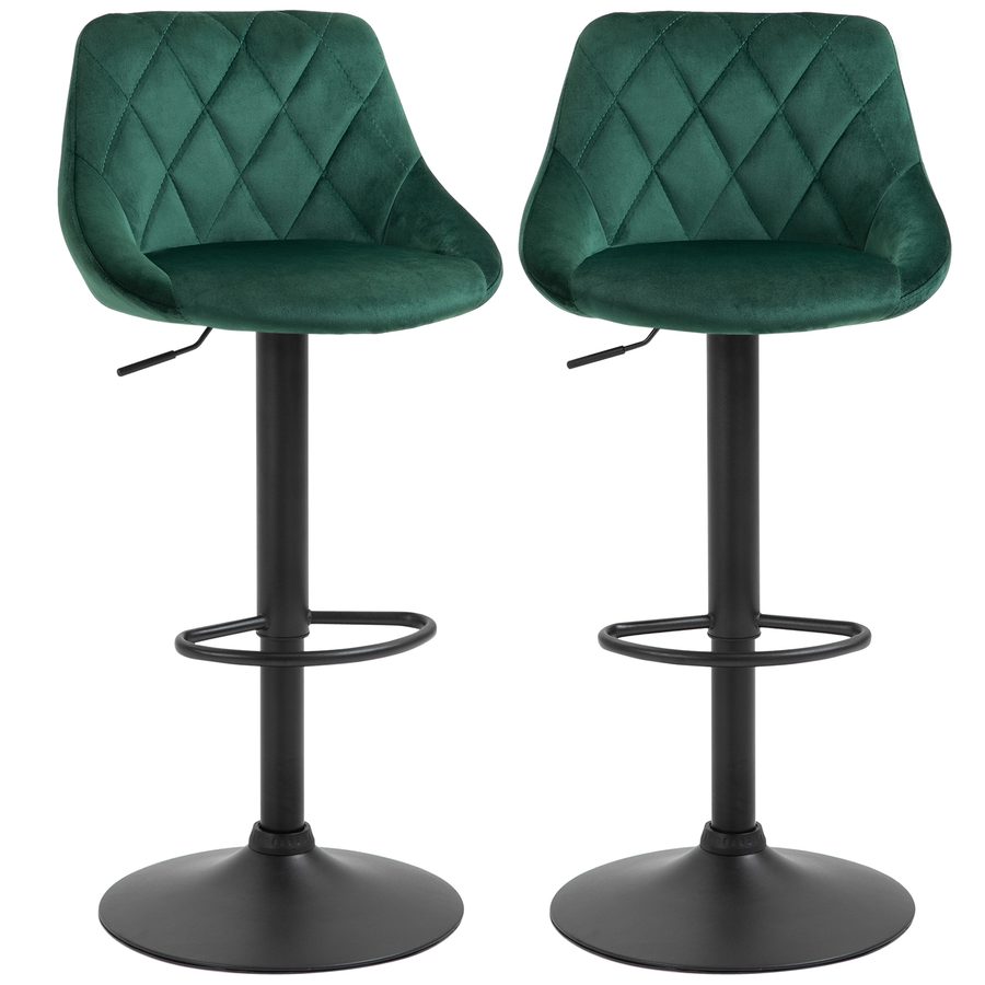 HOMCOM Set 2 Barhocker, Höhenverstellbar mit Metallbasis und Samtsitz, Moderne Hocker mit Rückenlehne und Fußstütze, 46x48x83-104 cm, Dunkelgrün   Aosom von HOMCOM