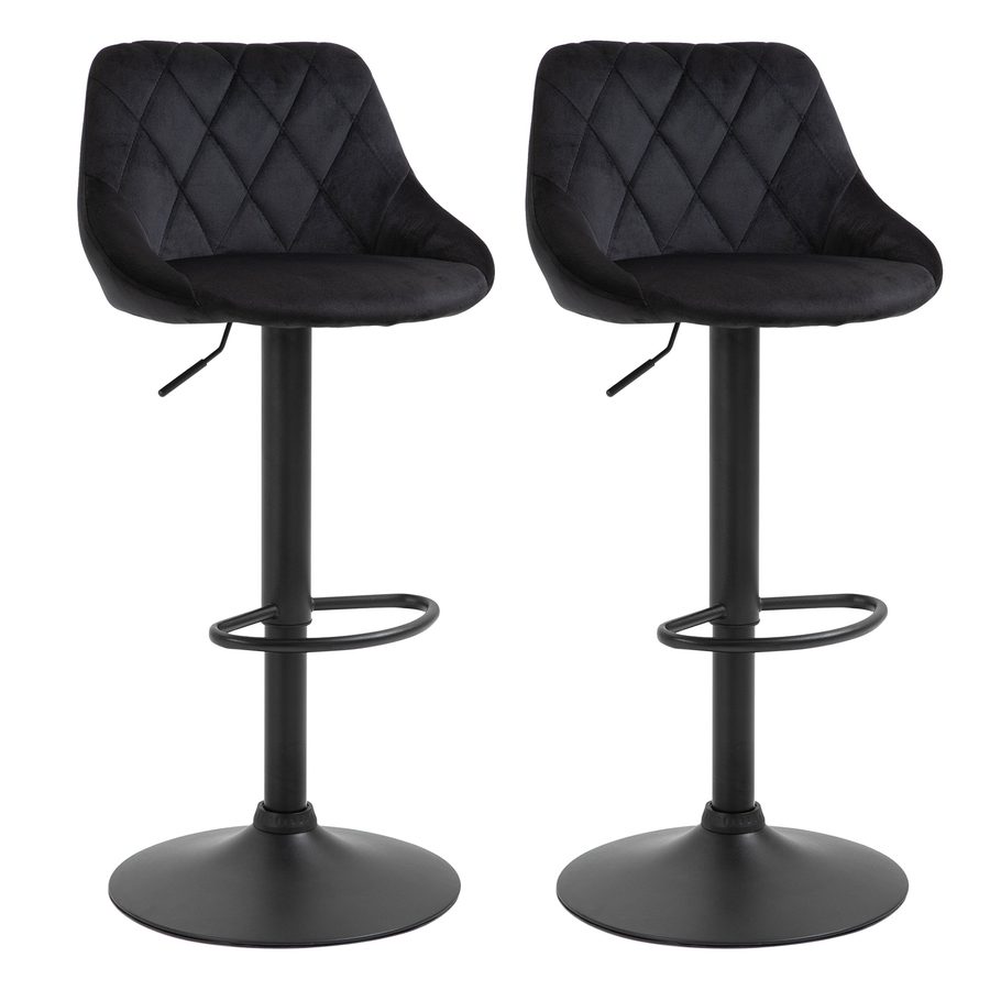 HOMCOM Barhocker 2er-Set Höhenverstellbar Schwarz Bistrohocker mit Fußstütze & Rückenlehne aus Samt & Metall 46x48x83-104cm   Aosom.de von HOMCOM