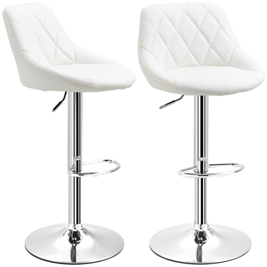 HOMCOM Set 2 Barhocker, Höhenverstellbar mit Metallfuß und PU-Ledersitz, Moderne Hocker mit Rückenlehne und Fußstütze, 46x48x83-104 cm, Weiß   Aosom von HOMCOM
