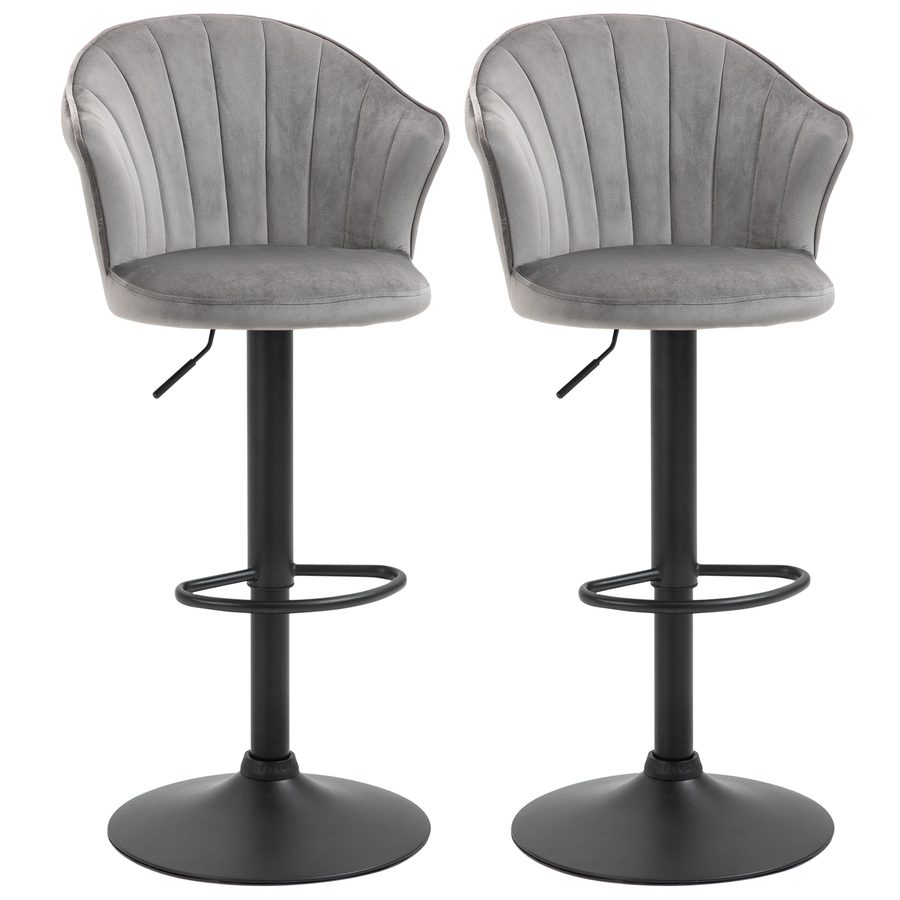 HOMCOM 2er-Set Barhocker drehbare Barstühle mit Lehne höhenverstellbar Samt Touch grau, armlos, 51,5x57,5x93-114,5cm für Küche & Bar   Aosom.de von HOMCOM