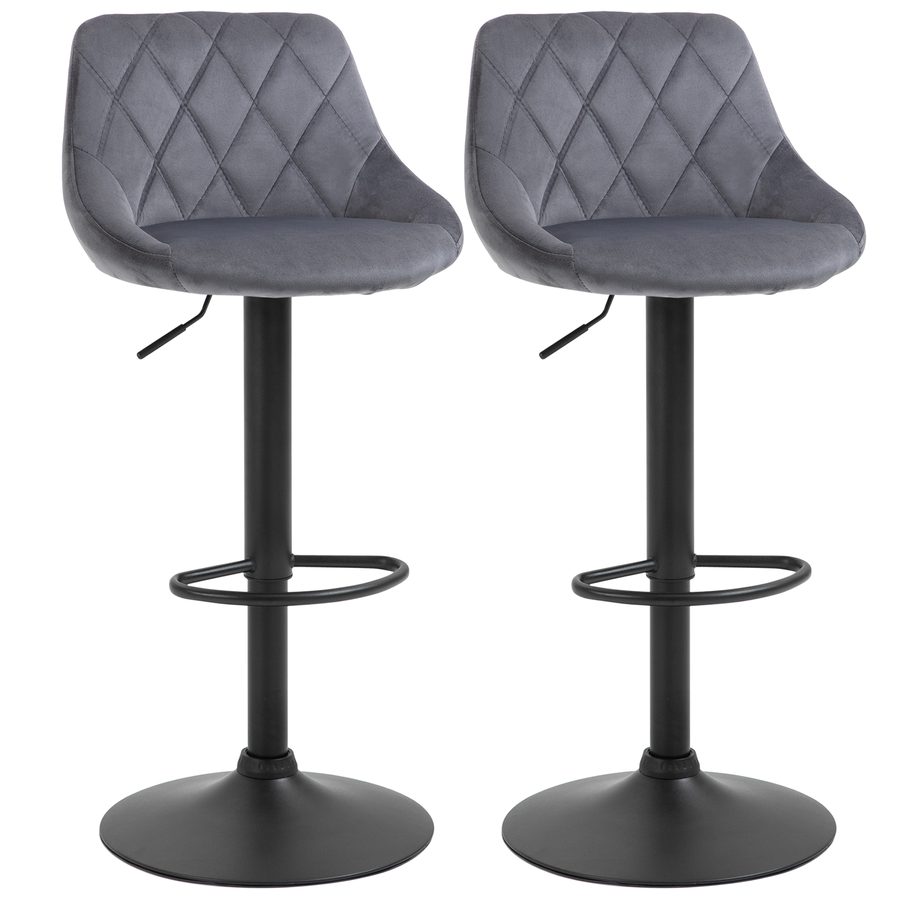 HOMCOM Barhocker 2er Set Höhenverstellbar Drehbar Barstühle mit Samtoptik Tresenhocker mit Rückenlehne mit Diamant-Tufting und Fußstütze für Bar, Theke, Esszimmer, Stahl Dunkelgrau   Aosom von HOMCOM