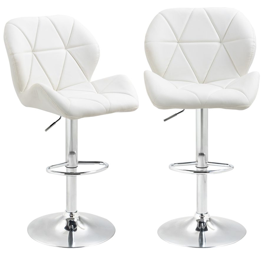 HOMCOM Set 2 Barhocker mit Höhenverstellung, Metallbasis und PU-Ledersitz, Hocker mit Rückenlehne und Fußstütze, 51,5x57,5x93-114,5cm, Weiß   Aosom von HOMCOM