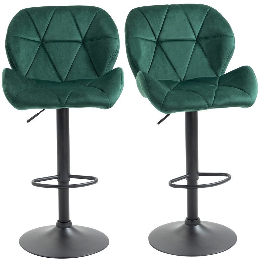 HOMCOM Set 2 Barhocker, Höhenverstellbar mit Metallbasis und Samt-Sitzfläche, Moderne Hocker mit Rückenlehne und Fußstütze, 46x48x83-104cm, Grün   Aosom von HOMCOM