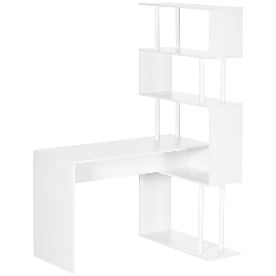 HOMCOM Eckschreibtisch, L-Form Schreibtisch, Computertisch mit 4 Ablagen, PC Tisch Winkelschreibtisch für Büro, Arbeitszimmer, 120 x 80 x 176, Weiß   Aosom von HOMCOM