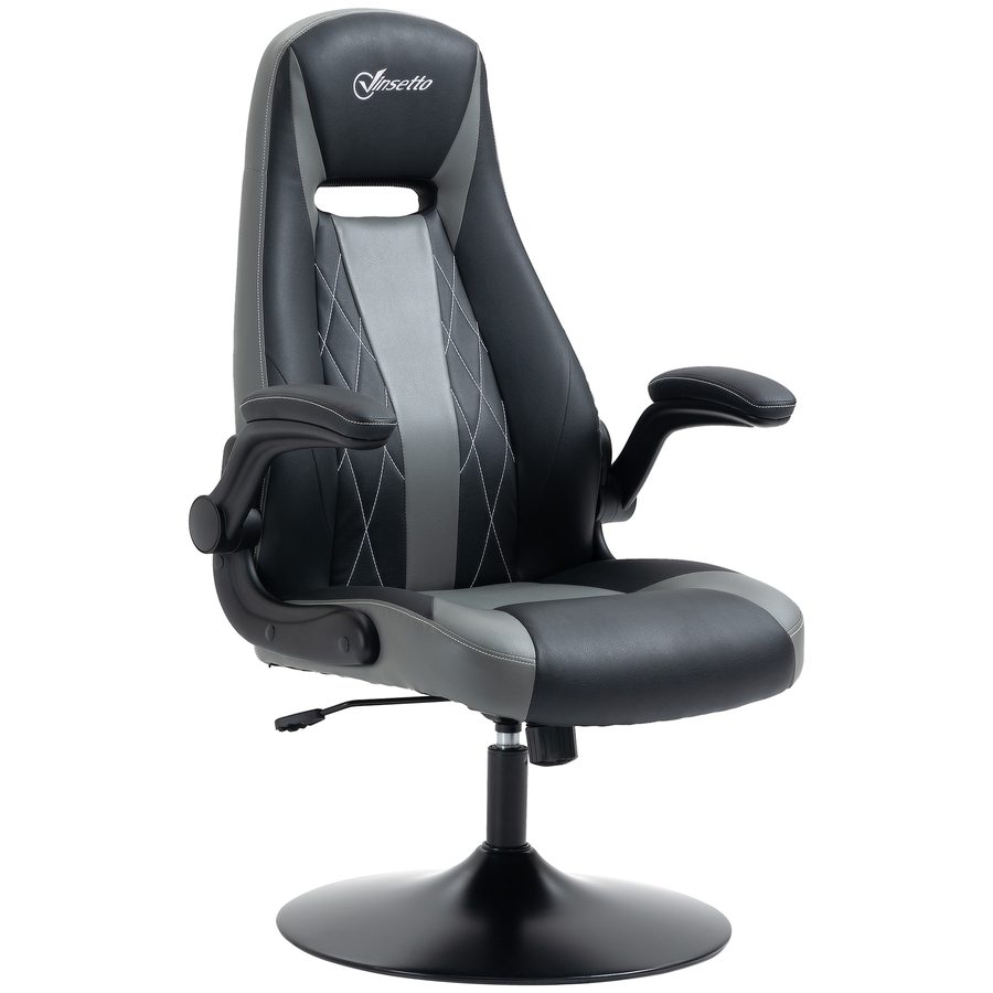 Vinsetto Ergonomischer Gaming-Stuhl mit 360° drehbarer runder Metallbasis Höhenverstellbarer Nackenkissen Klappbare Armlehnen PVC Grau Schwarz   Aosom von Vinsetto