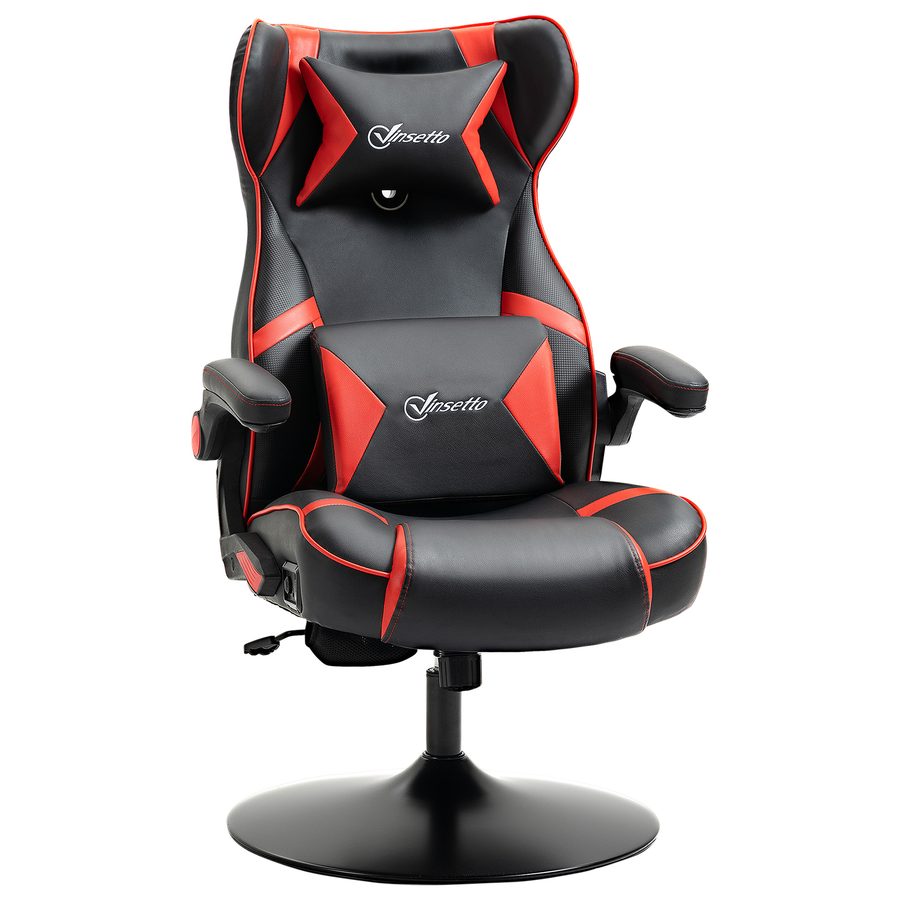 Vinsetto Gamingstuhl höhenverstellbar mit Wippfunktion ergonomisch, Lautsprecher, Lenden- und Nackenstütze aus Kunstleder   Aosom.de von Vinsetto