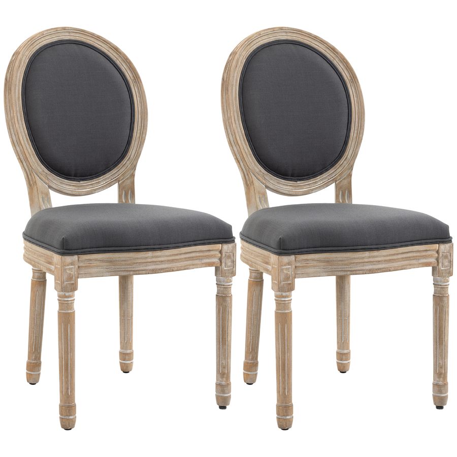HOMCOM Esszimmerstühle 2er Set Küchenstuhl mit Rückenlehne, Linenoptik, Sessel Polsterstuhl, Stühle, Wohnzimmerstuhl mit Holzbeine für Esstisch, Grau+Natur   Aosom von HOMCOM