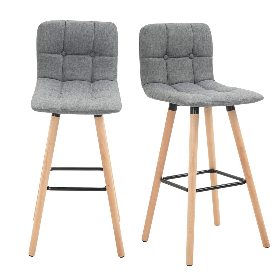 HOMCOM Set 2 Barhocker mit Rückenlehne und Fußstütze, Gepolsterter Stoffsitz und Holzbeine, 41,5x47x97,5, Grau   Aosom von HOMCOM