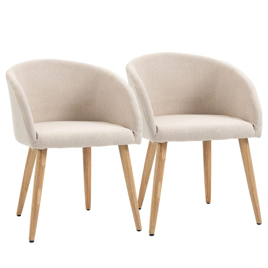 HOMCOM Esszimmerstühle 2er Set Küchenstuhl mit Rückenlehne, Leinen-Optik, modern Polsterstuhl mit Armlehne, Holzbeine, Sessel für Esstisch, Essstuhl für Lounge Wohnzimmer Esszimmer, Beige   Aosom von HOMCOM