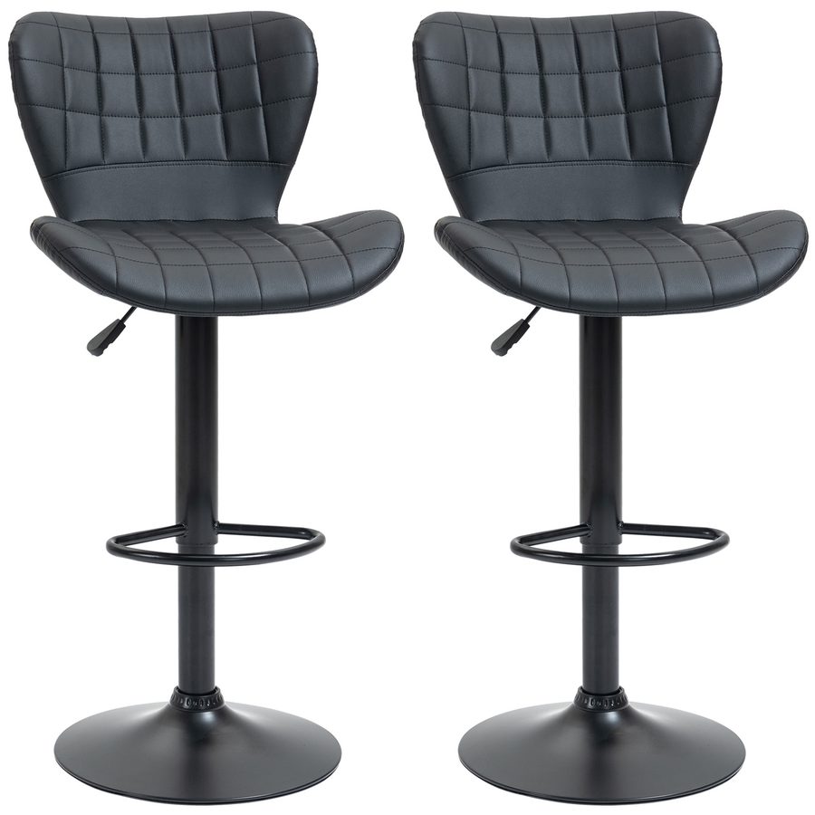 HOMCOM Barstuhl 2er-Set Retrodesign Höhenverstellbar 360° drehbar schwarzes Leder für Homeoffice stabil 47 x 51,5 x 89-109 cm   Aosom.de von HOMCOM