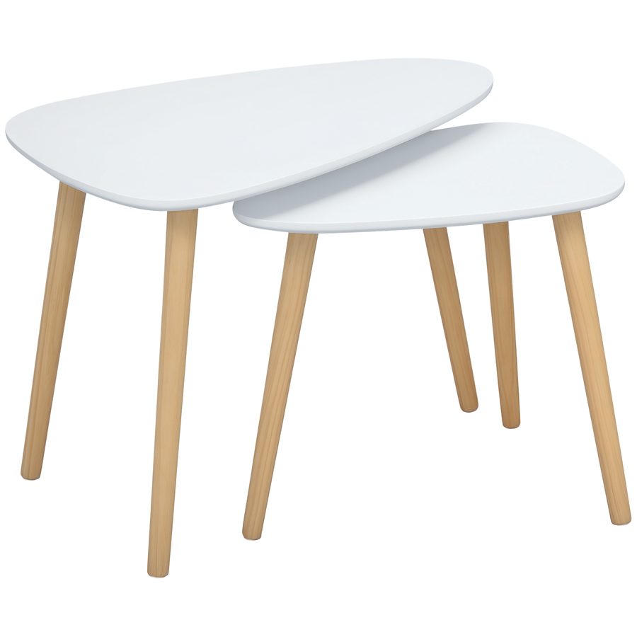 HOMCOM 2er Set Beistelltische, platzsparende Satztische, Couchtische mit Holzbeinen, Sofatische im Skandi-Design Belastbar bis 10 kg Weiß+Natur   Aosom von HOMCOM
