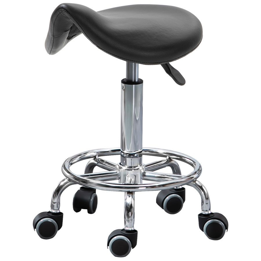 HOMCOM Hocker mit 5 Rollen, Höhenverstellbarer Hocker, Ergonomisch Gepolsterter Sitz aus Schaumstoff, Modernes Design, Vielseitig, 36,5x37,5x51-66 cm, Schwarz   Aosom von HOMCOM