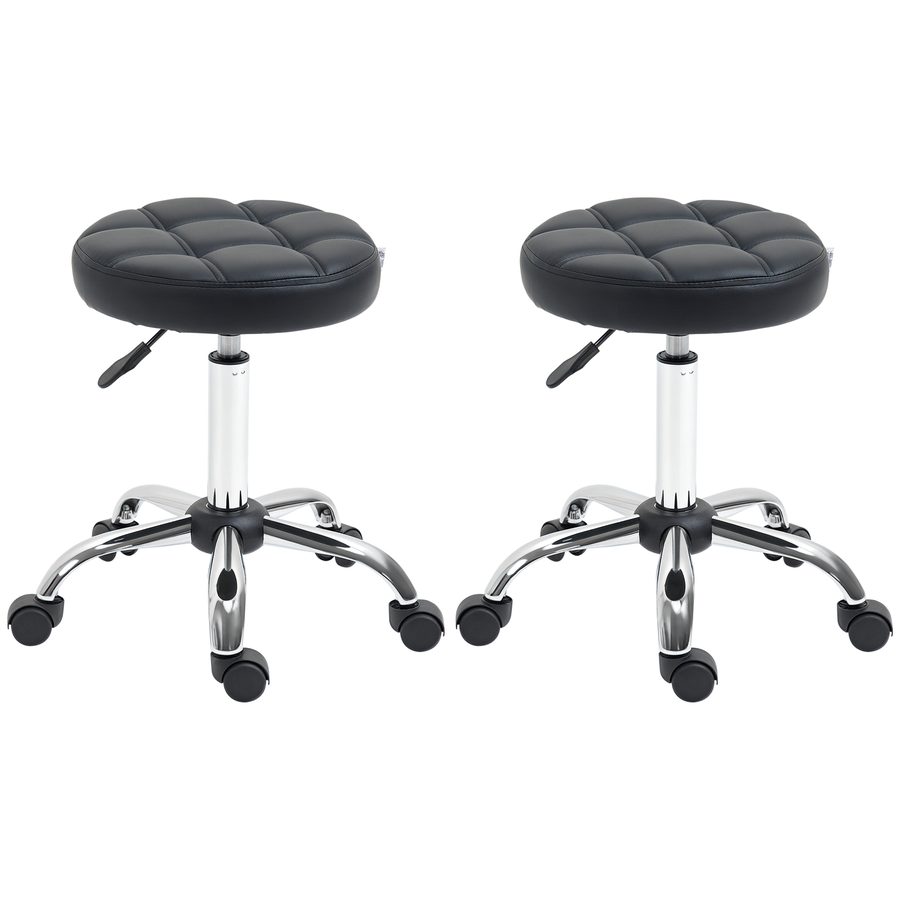 HOMCOM 2er-Set Salonhocker Rollhocker Drehhocker höhenverstellbar mit Rädern Kunstleder Schwarz Ø35,5x48-63cm für Friseursalons & Kosmetikstudios   Aosom.de von HOMCOM