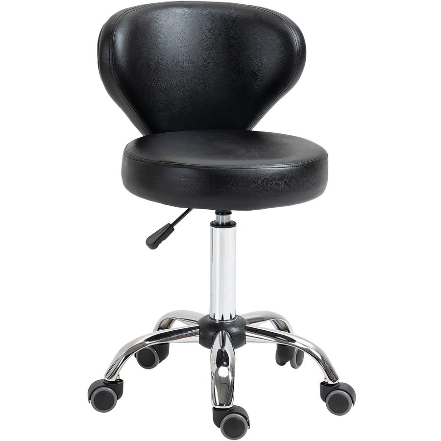 HOMCOM Rollhocker Massagehocker - drehbarer Arbeitshocker 360° - höhenverstellbare Sitzfläche 49-64H cm, ergonomische Rückenlehne - verchromtes Metall in schwarzem Kunstlederbezug   Aosom von HOMCOM