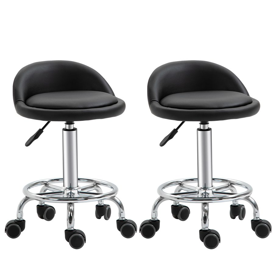 HOMCOM Rollhocker mit Rückenlehne 57-72 cm höhenverstellbar Drehhocker Arbeitshocker 360° drehbar Bürohocker für Büro Salon Massage Spa Schwarz   Aosom von HOMCOM