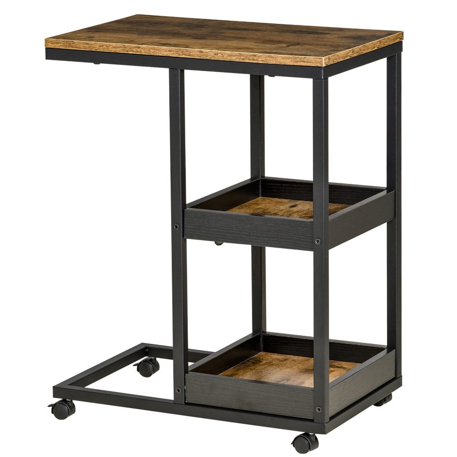 HOMCOM Beistelltisch, Couchtisch mit Rollen, Ablage, Kaffeetisch im Industrie-Stil für Wohnzimmer, Schlafzimmer, Dunkelbraun, 51 x 33 x 66 cm   Aosom von HOMCOM
