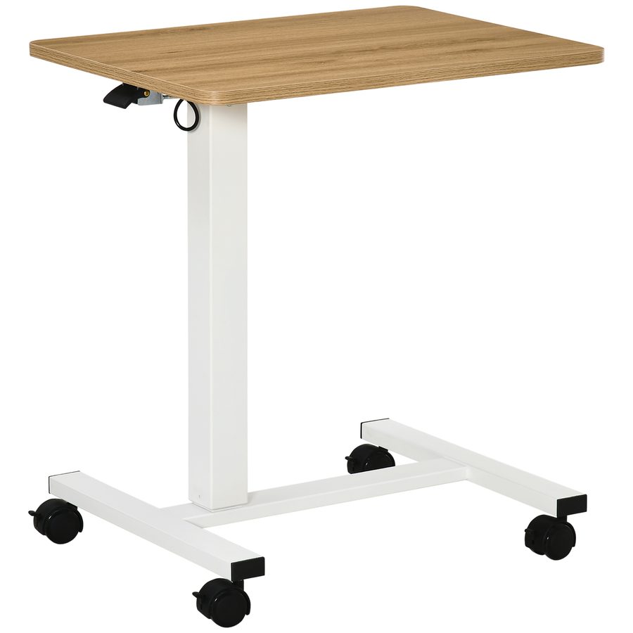 HOMCOM Stehschreibtisch, 70-110 cm höhenverstellbar, Computertisch klein, mit Rollen, C-förmig, platzsparend, Natur, Weiß   Aosom.de von HOMCOM