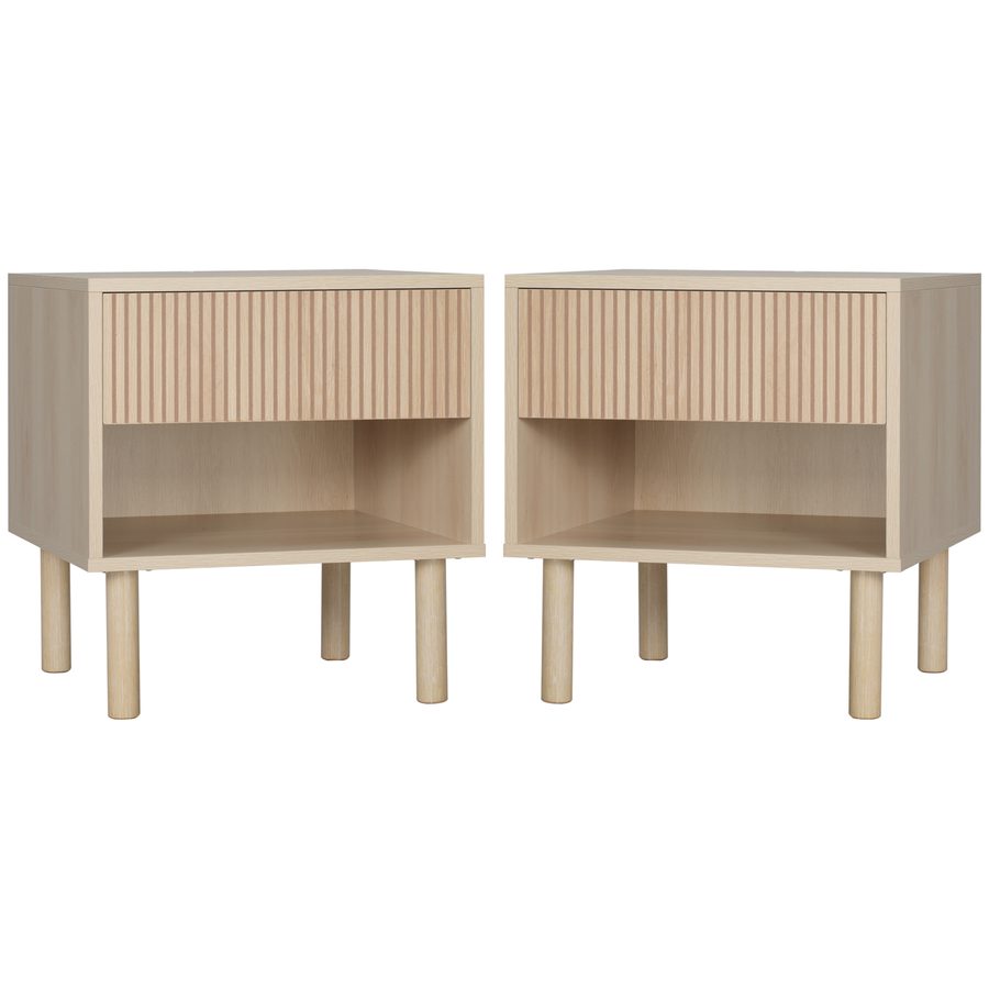 HOMCOM Set von 2 Nachttisch Beistelltische mit Schubladen und Fächern, moderner Stil für Schlafzimmer, Wohnzimmer, Maße 47 x 47 x 50 cm, Naturholz-Finish   Aosom von HOMCOM