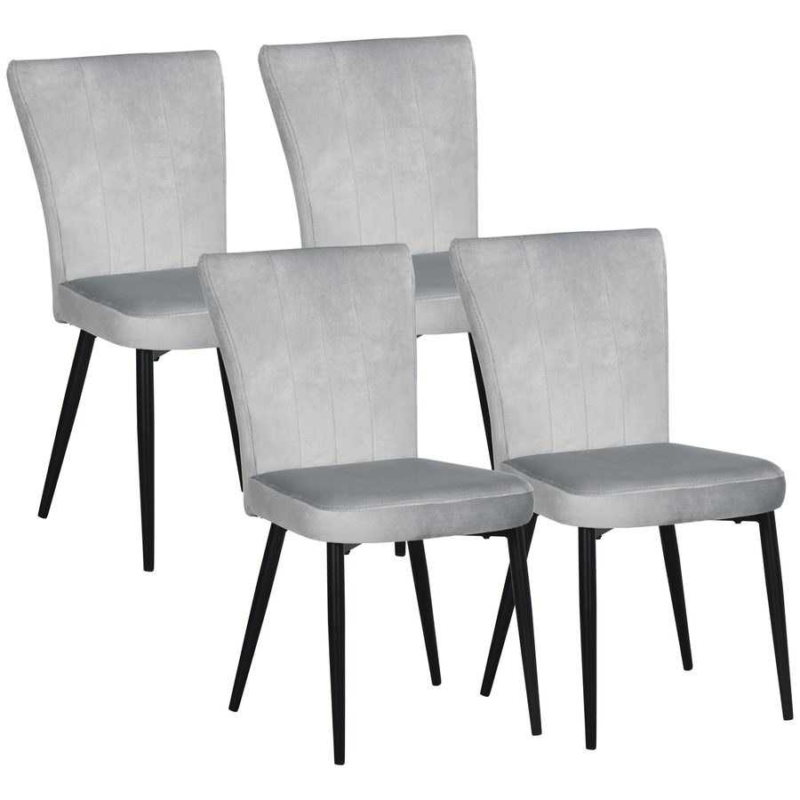 HOMCOM Esszimmerstuhl Set 4er Set Küchenstühle mit Rückenlehne, graue Polster in Samtoptik, robustes Stahlgestell, 46x65x87cm   Aosom.de von HOMCOM