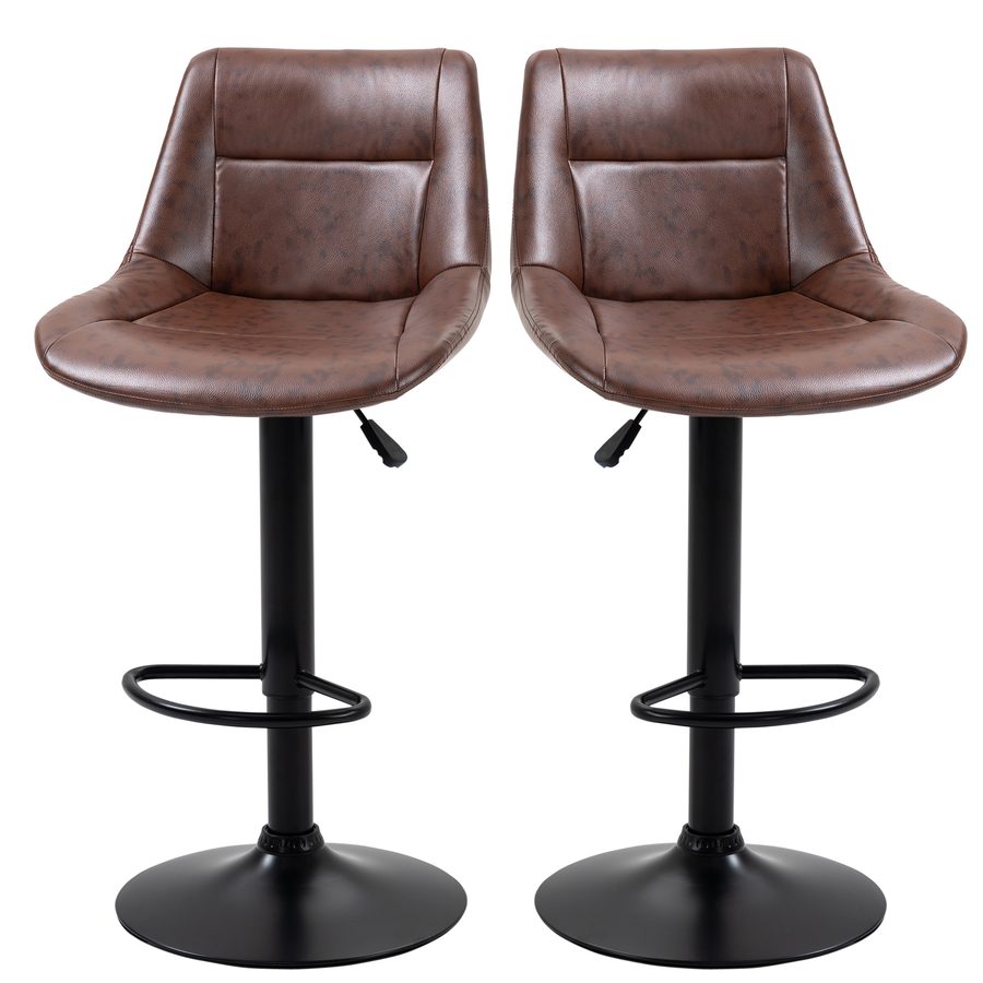 HOMCOM Barhocker 2er Set höhenverstellbare Tresenhocker mit Rückenlehne, drehbarer Bistrohocker aus Kunstleder in Braun, ideal für Küche & Bar   Aosom.de von HOMCOM
