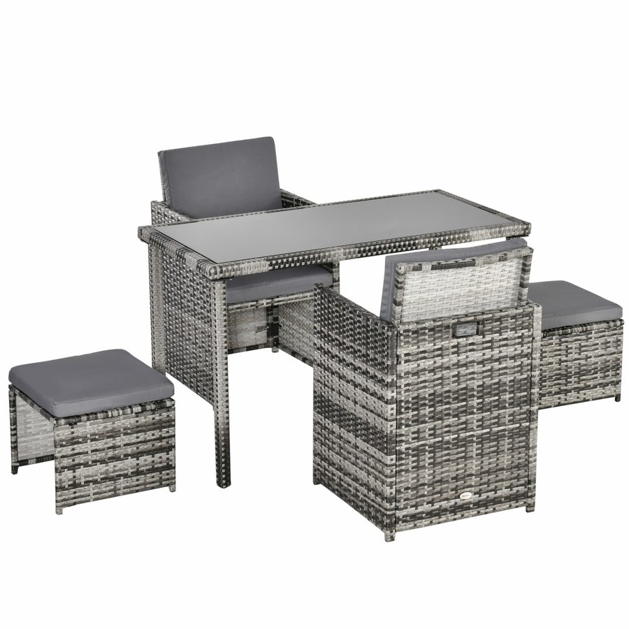 Outsunny Polyrattan Sitzgruppe für 4 Personen, Essgruppe Gartenset mit Kissen, Grau, wetterfest & stilvoll für Garten & Terrasse   Aosom.de von Outsunny