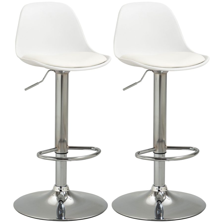 HOMCOM 2er-Set Barhocker Drehstühle bis 120kg mit Lehne höhenverstellbar für Bartheke in Weiß Kunstleder und Stahl 40x42x82-104 cm   Aosom.de von HOMCOM