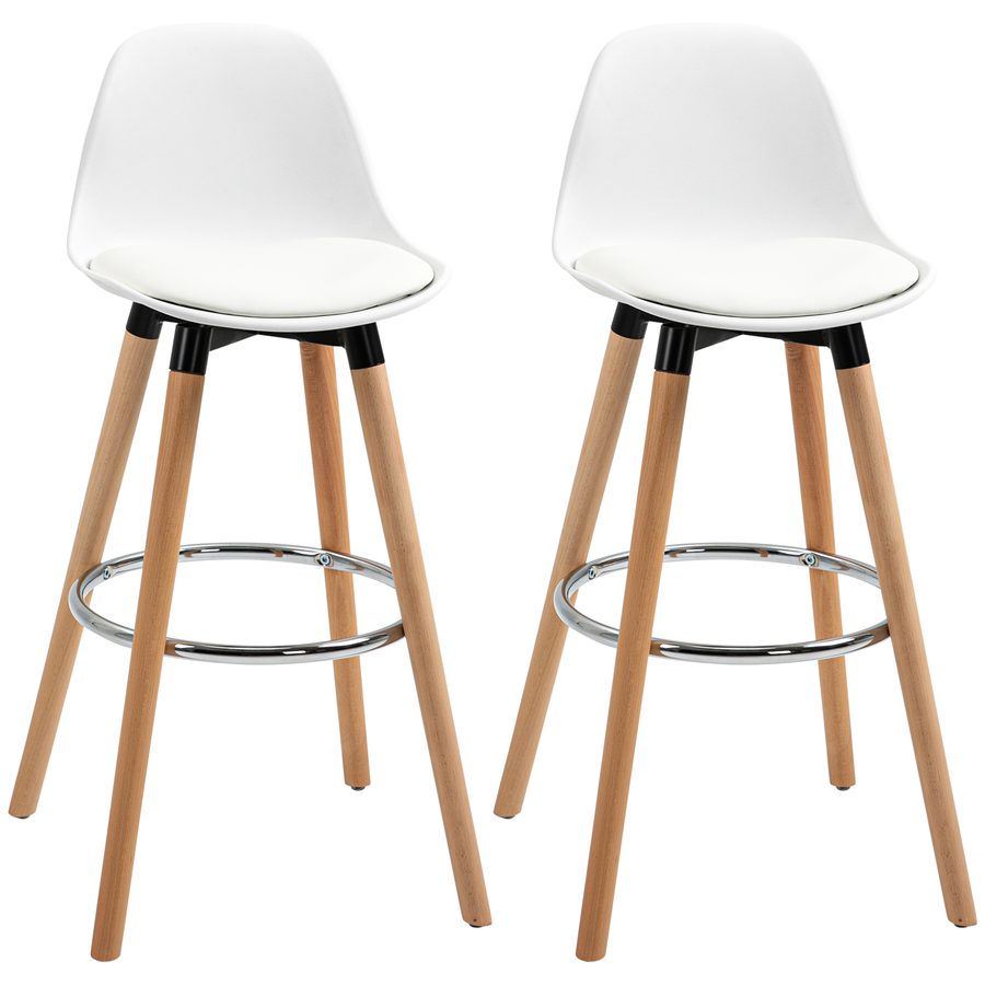 HOMCOM 2er-Set Barhocker Küchenhocker Barstuhl mit Fußstützen Kunstleder Weiß 38,5 x 42,5 x 91 cm für Esszimmer Küche   Aosom.de von HOMCOM