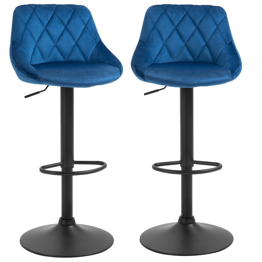 HOMCOM Set 2 Barhocker, Höhenverstellbar mit Metallsockel und Samtsitz, Moderne Barhocker mit Rückenlehne und Fußstütze, 46x48x83-104cm, Blau   Aosom von HOMCOM