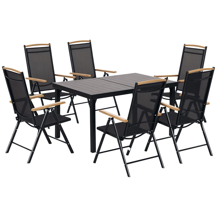 Outsunny Sitzgruppe klappbar 6 Personen Gartenmöbel Set 1 Tisch+6 Stühle Sitzgarnitur Aluminium Mesh Schwarz   Aosom von Outsunny