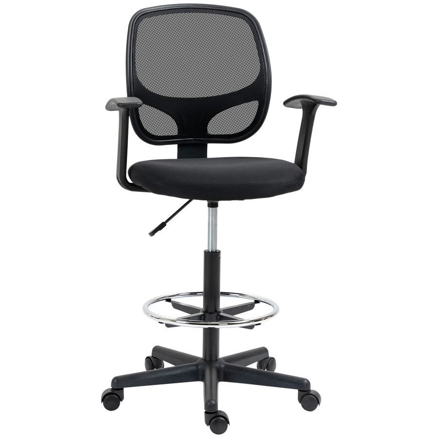 Vinsetto ergonomischer Bürostuhl  Schreibtischstuhl, Drehstuhl, Zeichenstuhl, verstellbarer Fußring, bis 120 kg, Schwarz, 60x56x110-132 cm  Aosom von Vinsetto