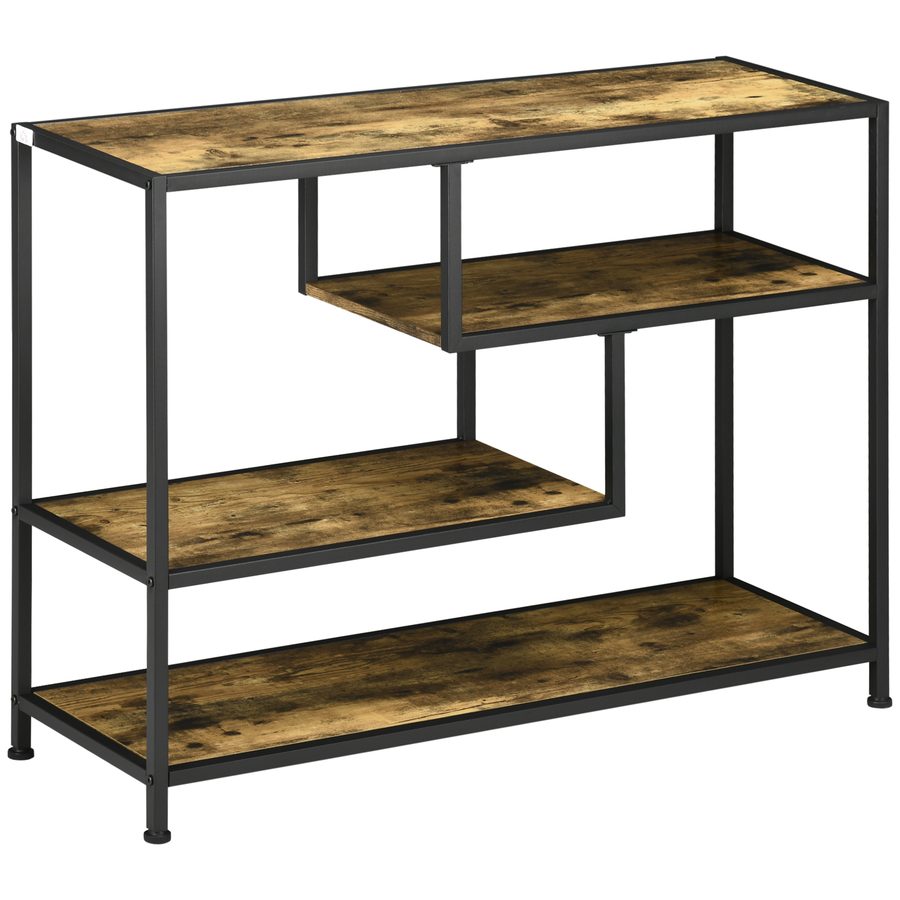 HOMCOM Konsolentisch Flurtisch 4 Ebenen mit Stahlbeinen Beistelltisch Dekotisch Kippschutz für Diele Wohnzimmer Rustikal-Braun 99,6 x 33,6 x 74 cm   Aosom.de von HOMCOM
