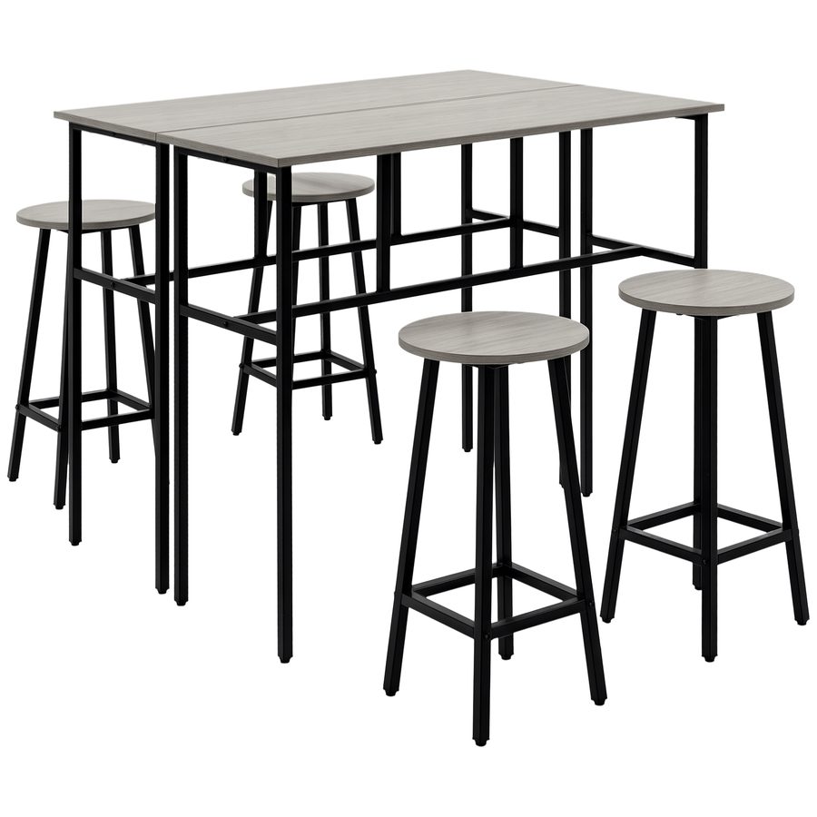HOMCOM Essgruppe 6-teiliges Sitzset mit 2 Bartischen und 4 Barhockern im Industrial Design, Spanholz und Stahl, Grau und Schwarz   Aosom.de von HOMCOM