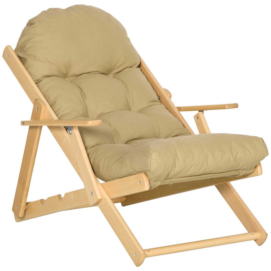 HOMCOM Relaxsessel Klappbar Polstersessel, Ruhesessel, Relaxstuhl, Esszimmerstuhl mit Leinenoptik für Wohnzimmer, Buchenholz, 71 x 89 x 96 cm Braun   Aosom von HOMCOM