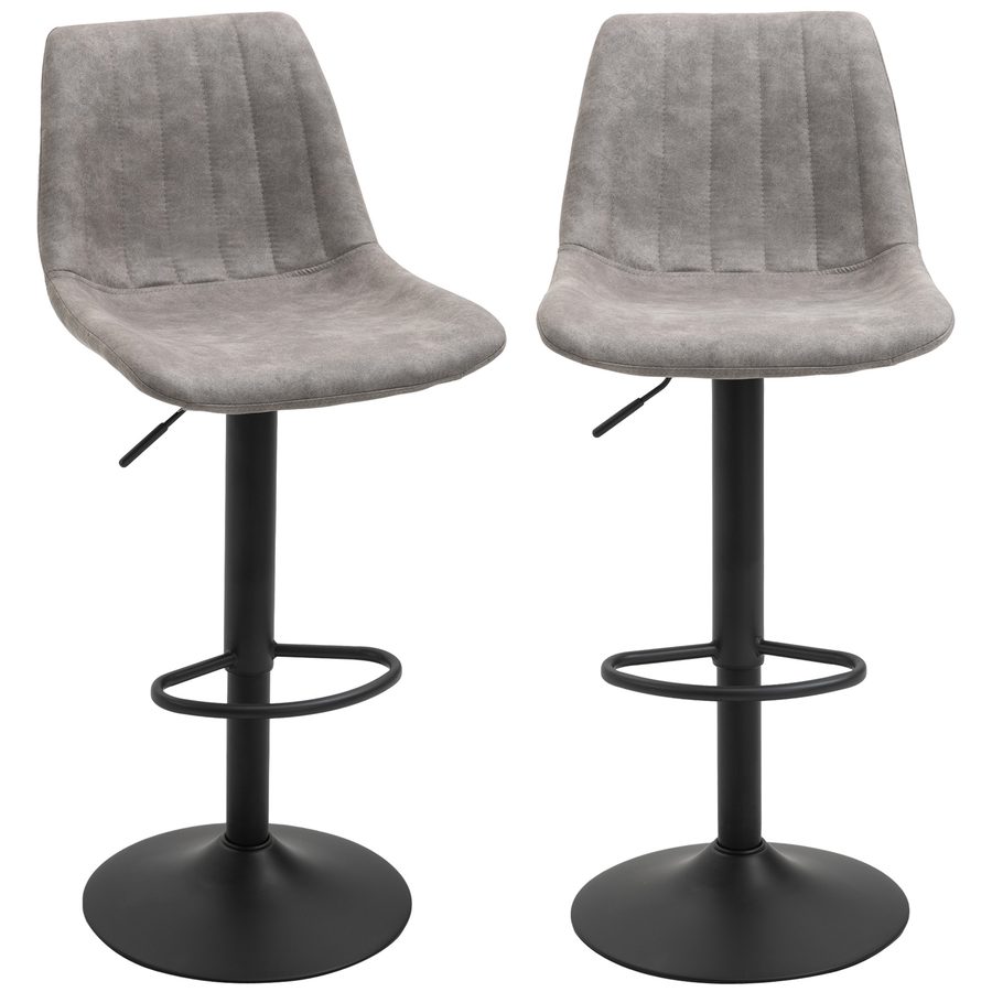 HOMCOM Barhocker 2er Set, Gepolstert Barstuhl mit Metallgestell, Lehne, Höhenverstellbar Küchenstühle mit Fußstütze, 360° Drehbar, Tresenhocker für Küche, Wohnzimmer, Esszimmer, Mikrofasertuch, Grau   Aosom von HOMCOM