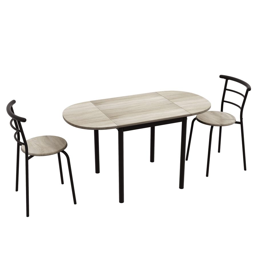 HOMCOM Essgruppe Küchentisch mit 2 Stühlen und 1 Ovaler Tisch mit Klappbarer Tischplatte Stahl MDF Natur+Schwarz 120 x 60 x 75 cm   Aosom von HOMCOM