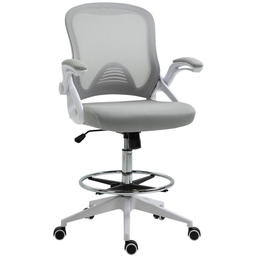 Vinsetto Bürostuhl Ergonomischer Schreibtischstuhl mit Hochklappbaren Armlehnen und Verstellbarer Fußring, Höhenverstellbarer Drehstuhl mit Wippfunktion, Netzbespannung Hellgrau   Aosom von Vinsetto