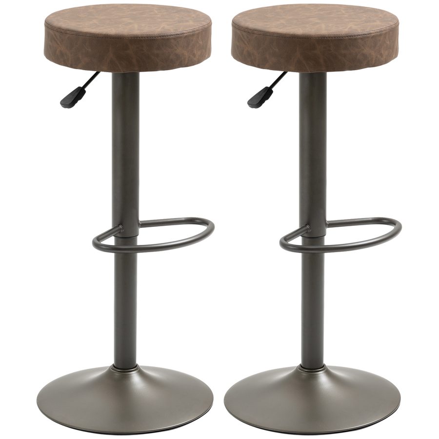 HOMCOM Set mit 2 Barhockern mit Fußstütze, Drehbare Küchenhocker mit Höhenverstellung, 35x36x64-85cm, Braun   Aosom von HOMCOM