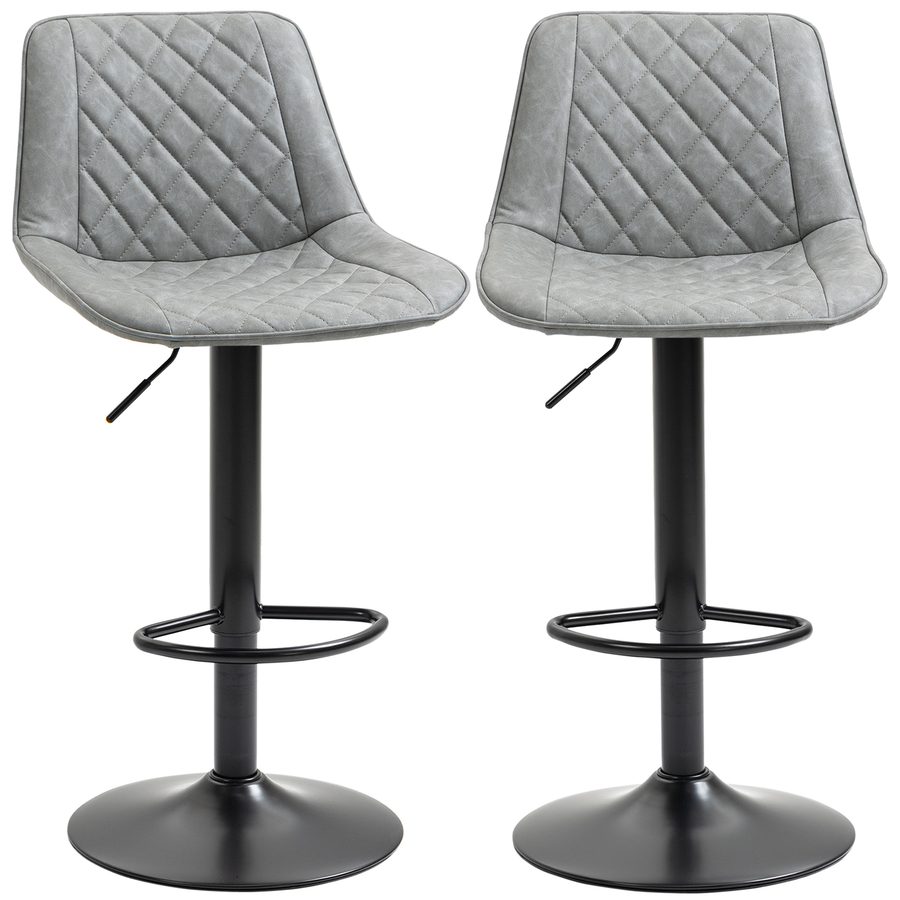 HOMCOM Set 2 drehbare Barhocker, hohe Küchenhocker mit Höhenverstellung 86-106 cm, hohe Stühle für Küche, bezogen mit Kunstleder, Rückenlehne und Fußstütze, Grau   Aosom von HOMCOM