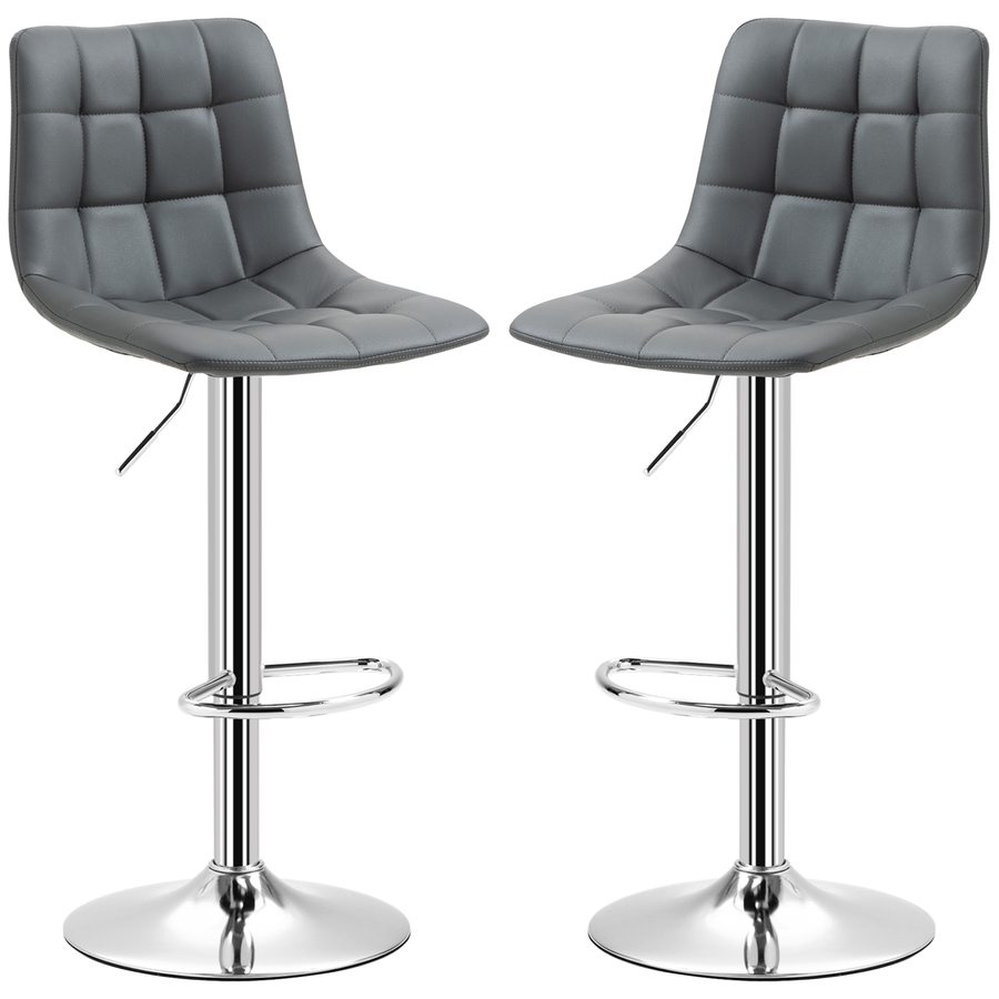 HOMCOM Set 2 Barhocker aus Kunstleder mit Rückenlehne, Drehbare Küchen- und Wohnzimmerhocker mit Fußstütze, 42x45x89-110cm, Grau   Aosom von HOMCOM